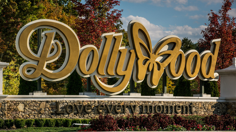 The entrance to Dollywood is viewed on October 18, 2016 in Pigeon Forge, Tennessee