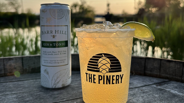 A cocktail and a beer at sunset at The Pinery in Burlington, Vermont