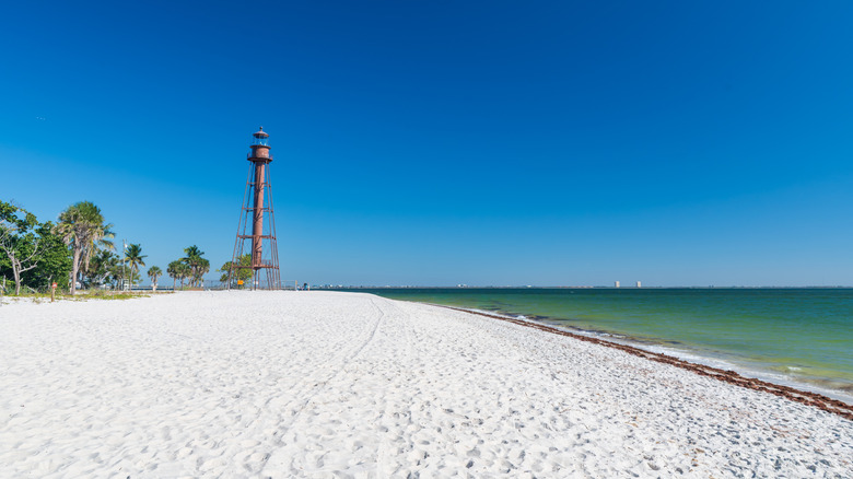 View of Old Sanibel Lighthouse on Sanibel Beach on Sanibel Island