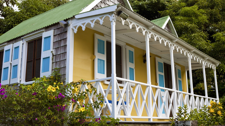 Close up photo of the yellow house at the Hermitage Nevis