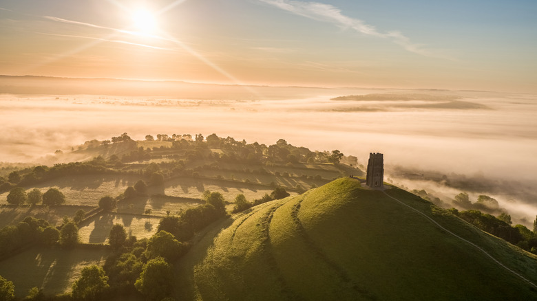 Sunrise at Glastonbury Tor in Somerset, southwest England