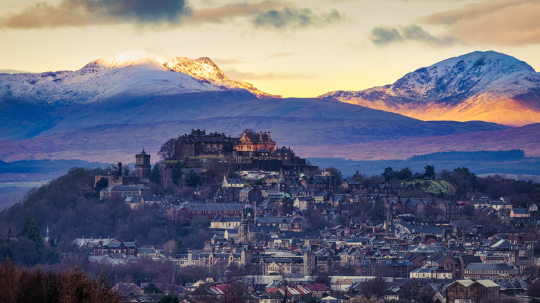 Striling and stirling castle with highlands in background