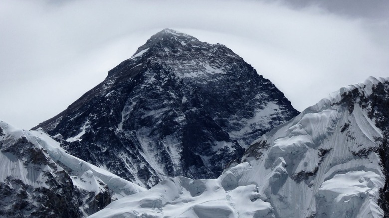 The peak of Mount Everest as seen from Kala Patthar near EBC.