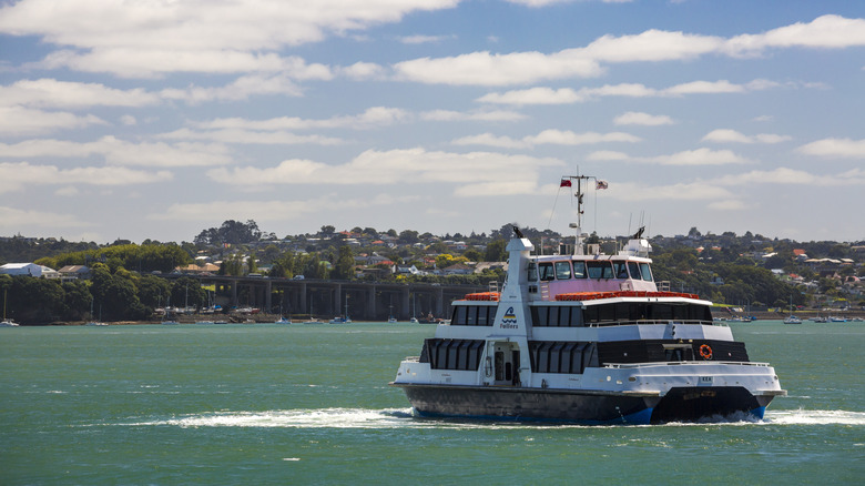 A ferry traveling between Auckland and Waiheke.