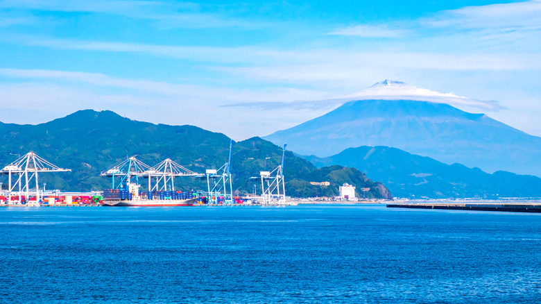 Mt. Fuji seen from the water, Suruga Bay, Shizuoka.
