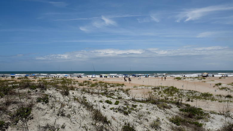 People enjoying the sun on the beach at Anastasia State Park, St. Augustine, Florida