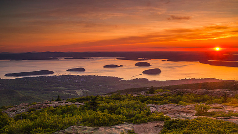 Sunrise seen from Cadillac Mountain in Maine's Acadia National Park.