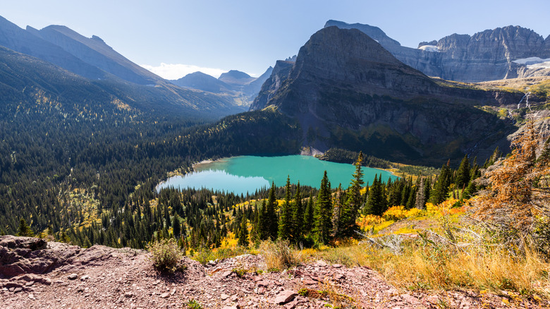 Beautiful Grinnell Lake in fall, Glacier National Park.