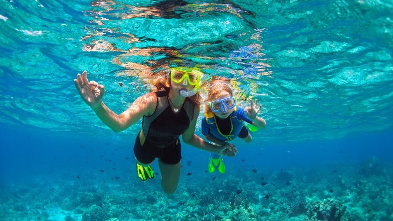 woman and child snorkeling