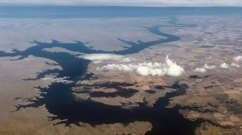 An aerial view of Lake Oahe, a huge reservoir in South Dakota on the Missouri River.