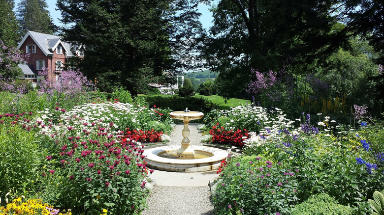 A garden and buildings at Marsh-Billings-Rockefeller National Historical Park, Vermont