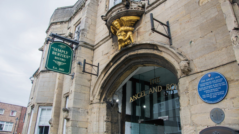 Entrance of the Angel and Royal Hotel in Lincolnshire, U.K.