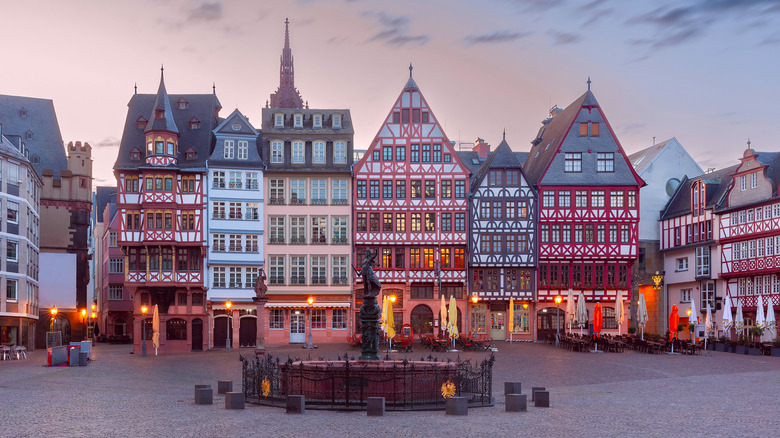 Medieval Town Hall square Romerberg in Old town of Frankfurt am Main, Germany