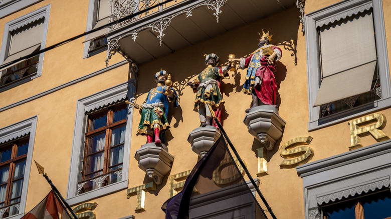 Exterior of the hotel of the Three Kings a famous old Grand Hotel in Basel, Switzerland