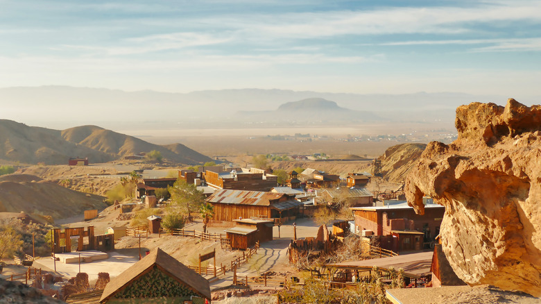 The town of Calico under the dusty ridges of the Mojave Desert