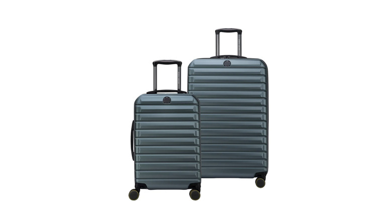 View of forest green Delsey Paris Two-Piece Hardside Set on white background