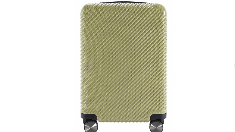 View of chartreuse Ecotech Veer Hardside Travel ABS Luggage single suitcase on white background