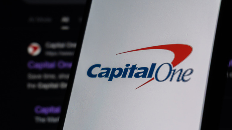 Closeup view of a smart phone showing capital One Banking app
