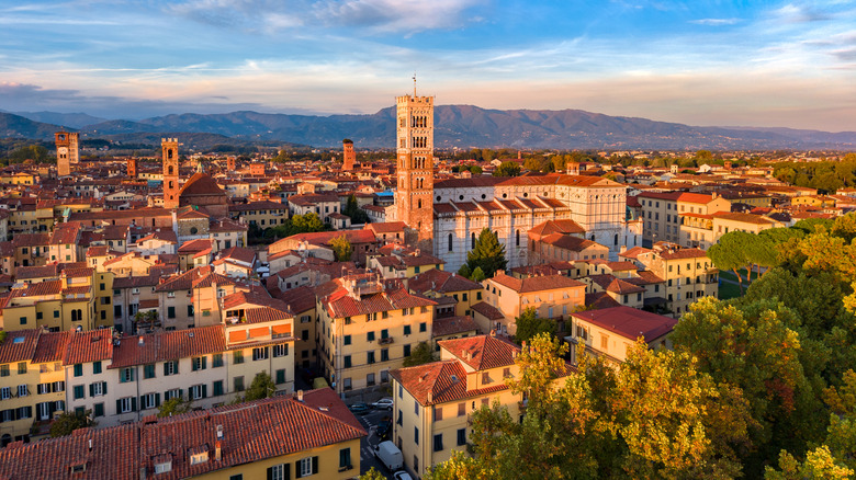 Drone footage of the city of Lucca, in Tuscany