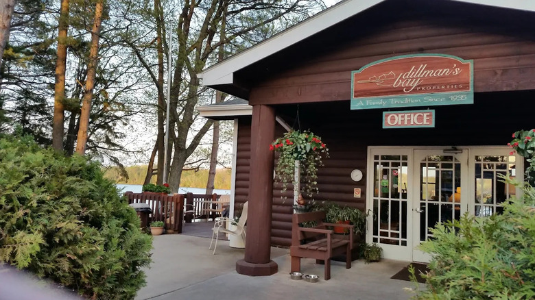 The entrance to the office of Dillman's Bay Resirt in Lac du Flambeau, Wisconsin