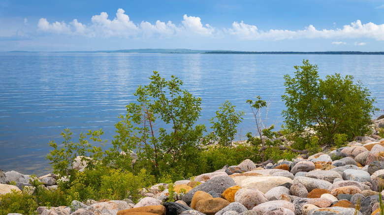 Stones near the shore of Devils Lake in North Dakota