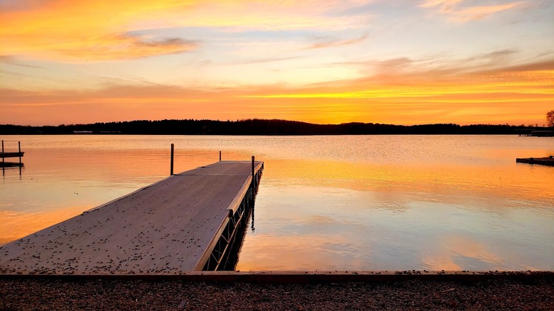 Lake Metigoshe while the sun is low in the sky