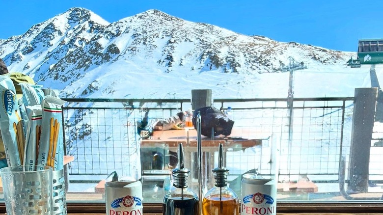 The view from the outdoor terrace at Il Rifugio in the Arapahoe Basin, Colorado.