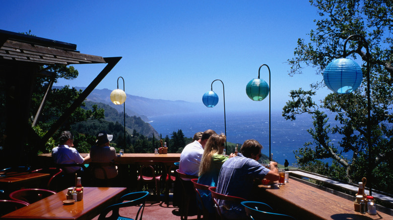 Customers dine at Nepenthe Restaurant in Big Sur, California.
