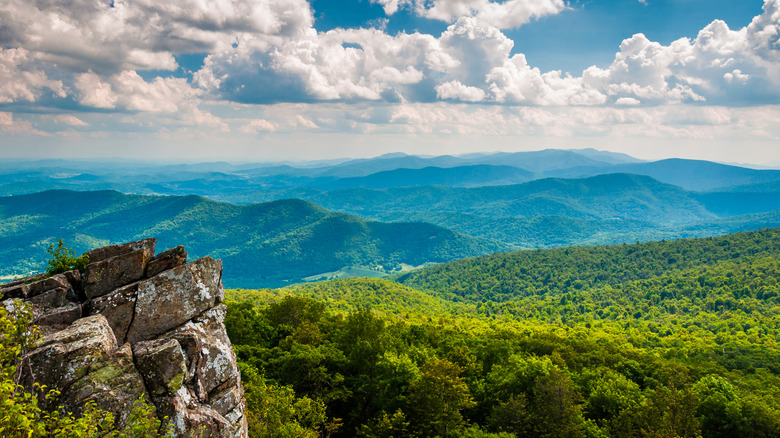 Cliffs and view of the Blue Ridge Mountains from North Marshall, Shenandoah National Park, Virginia