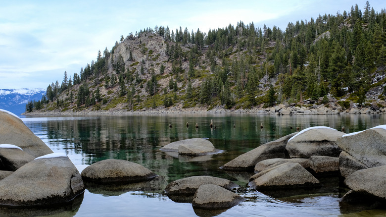 The tranquil, sheltered cove of Skunk Harbor in Lake Tahoe