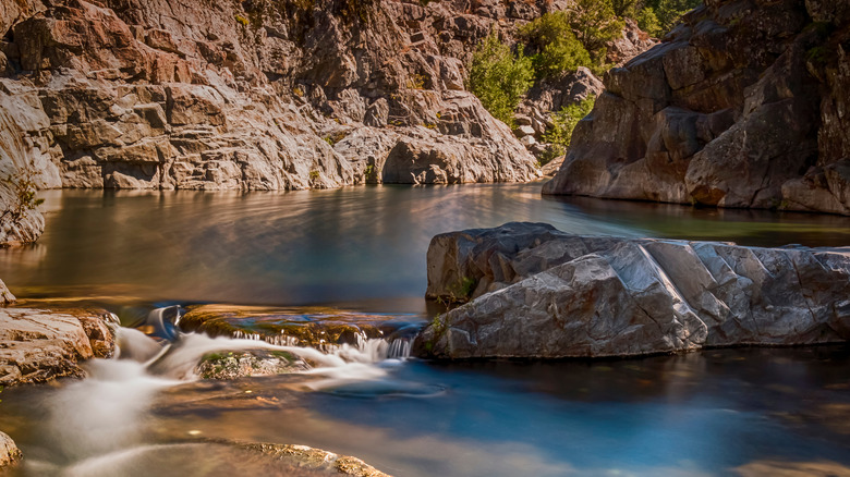 The Yuba River at the Emerald Pools swimming hole in California's Tahoe National Forest