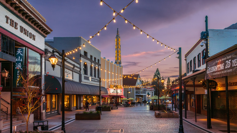 historic Grass Valley, California's quaint and charming downtown at twilight