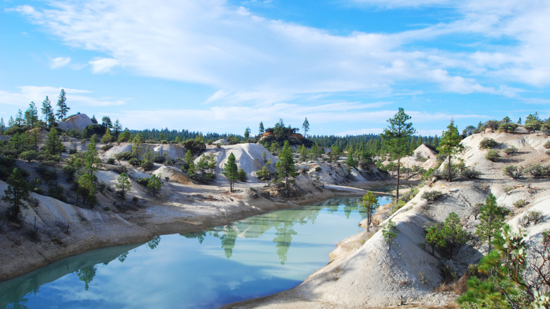 sediment mounds create eerie lunar landscapes at Malakoff Diggins State Historic Park in Calfiornia Gold Country