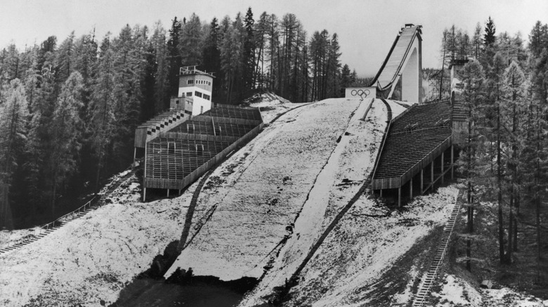 archival photo of the 1956 Olympics in Cortina d'Ampezzo