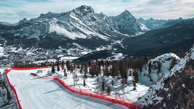 a view of the Tofana ski slope set up for competition