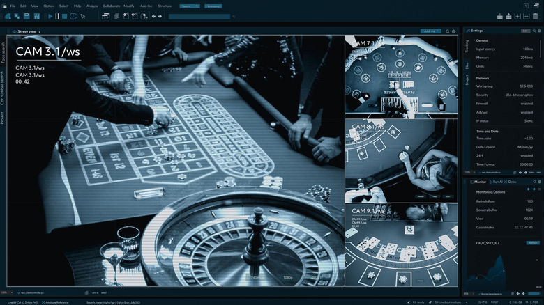 CCTV footage of a roulette table showing players at multiple angles.