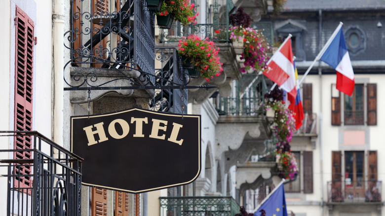 hotel sign in european city
