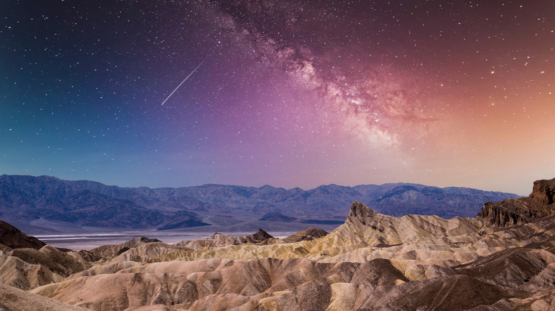 The Milky Way and a meteor over Zabriskie Point, Death Valley National Park