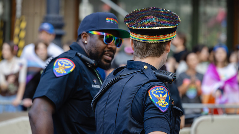 San Francisco police department taking part in the Pride parade on Market Street, San Francisco
