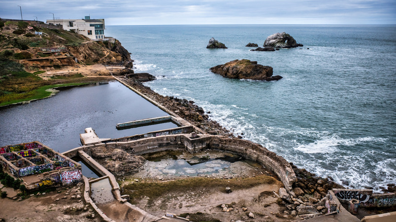 Historic Sutro Baths ruins along the rocky coastal cliffs at Lands End, San Francisco