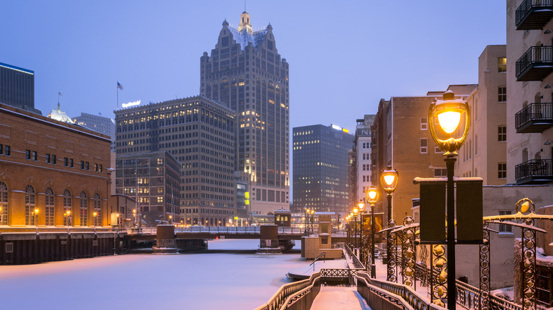 Downtown milwaukee in the snow
