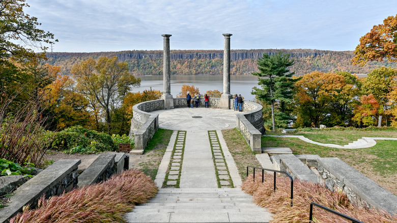 A view of autumn foliage and a gorgeous Persian-inspired overlook at the Untermyer Park and Gardens on November 11, 2021 near New York City.