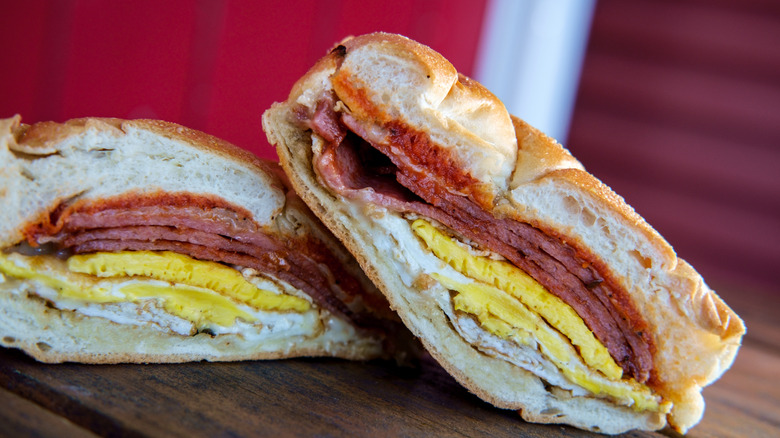 A Taylor Ham breakfast sandwich
