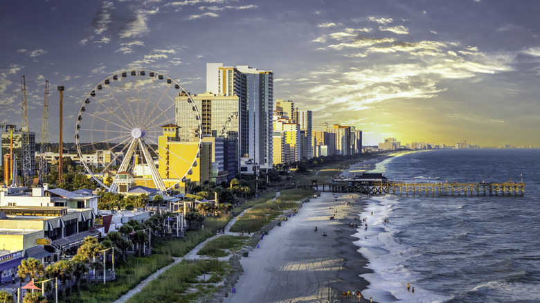 Mytle Beach boardwalk and skyline