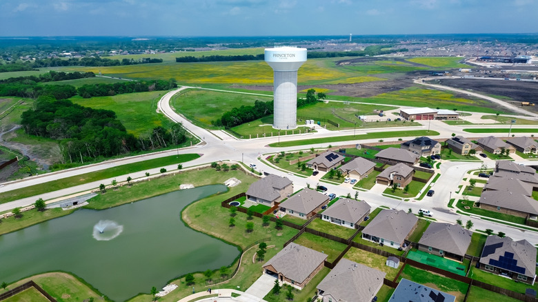 Aerial view including Princeton water tower