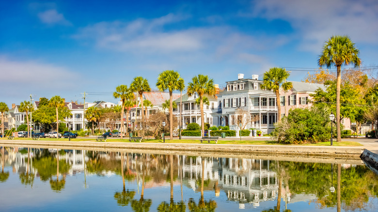Traditional housing in Charleston, South Carolina overlooking the water