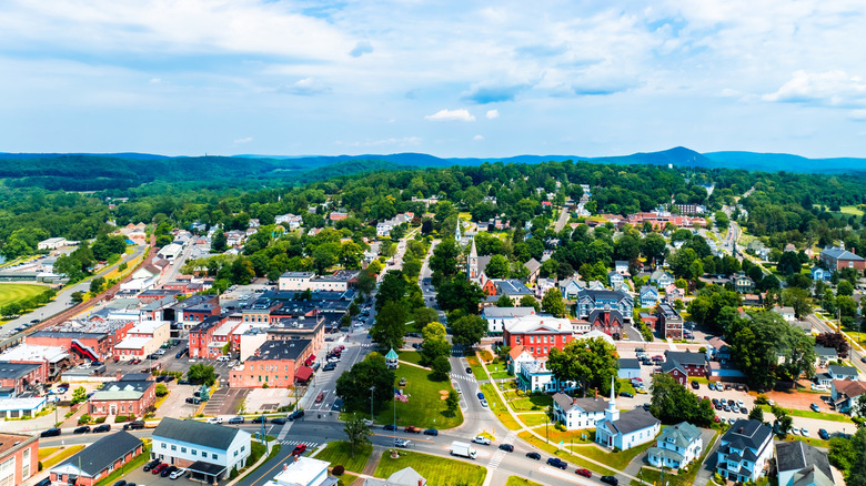 Center of Milford Connecticut form an aerial shot.