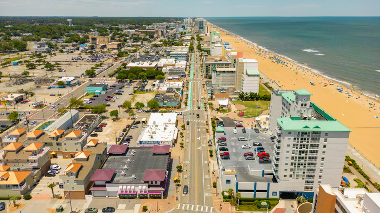 Aerial drone view of Atlantic Avenue next to the Atlantic Ocean