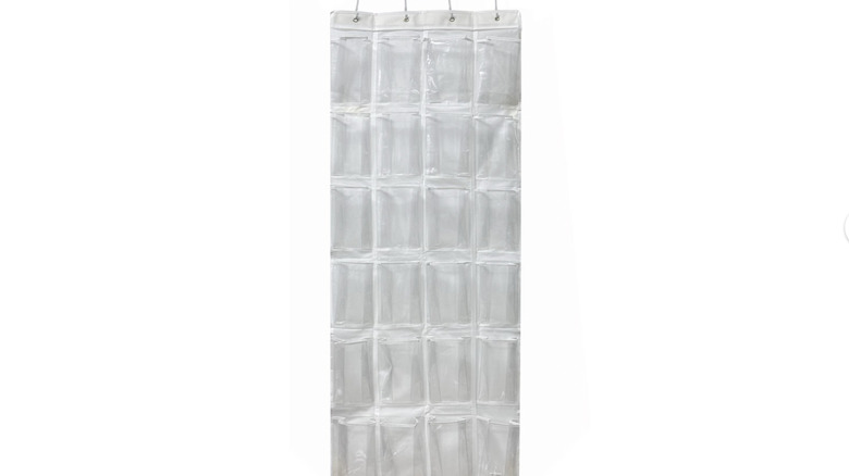 View of 24-shoe over-the-door organizer with clear pockets on a white background