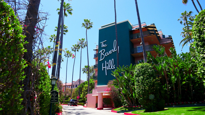 Outside of the Beverly Hills Hotel in Los Angeles, California